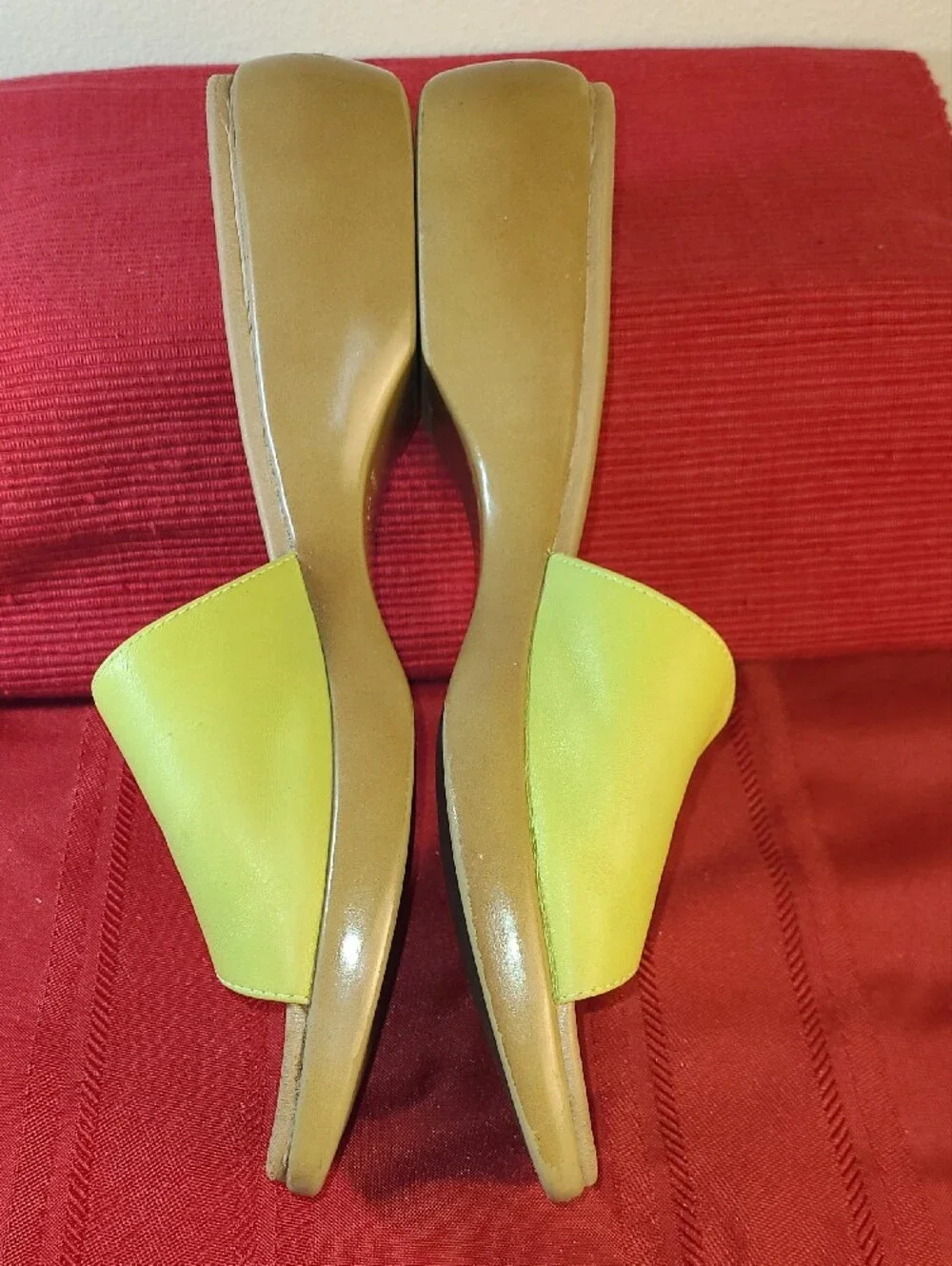 Lizflex By Claiborne Lime Green Leather Wedge Slide Sandals Comfort Women Size 9